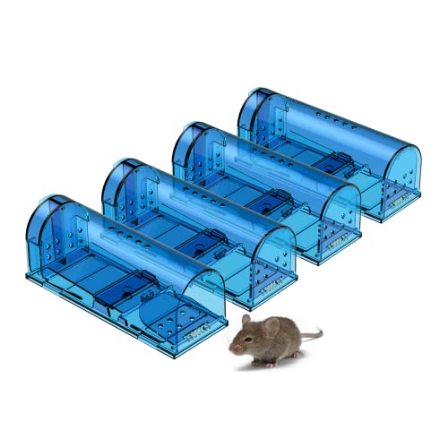 Blinc [4-Pack] Humane Mouse Trap - Catch and Release No-Kill Rodent Traps for Indoors & Outdoors - Safe for Children & Pets - Reusable Mouse Catcher for Kitchen, Pantry & Garage (Transparent Blue) - size: 4 Pack