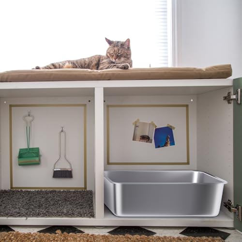 Stainless Steel Litter Box 2 Pack, Large Metal Litter Box | 20"x14"x6", Easy to Clean, Non Stick No Smell Cat Litterbox for Cats/Kitty - size: 2 Pack-Large (19.7"×13.8"×6")