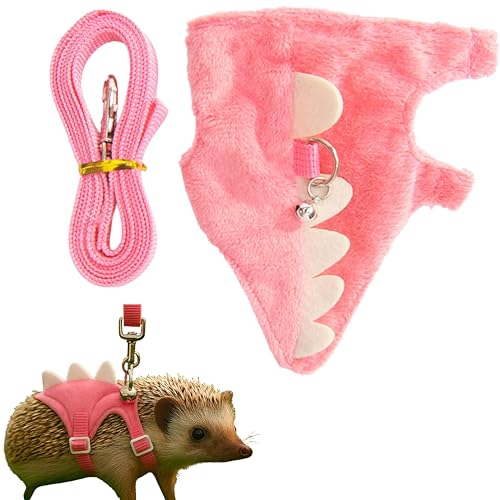 Hedgehog Leash and Harness Clothes Accessories, Adjustable Leash and Harness with Safe Bell, Dinosaur Shaped Outfit, Hamster Clothes For Ferret Hamster, Hedgehog Accessories, Guinea Pig Outfits (Pink) - color: Pink
