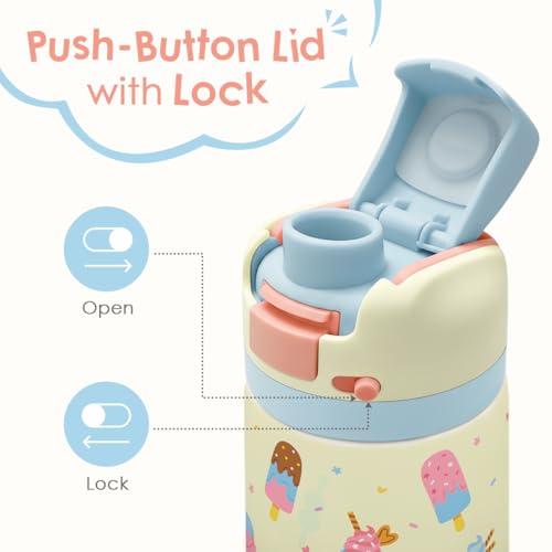Ice Cream Kids Insulated Stainless Steel Water Bottle 16 Oz, Travel Tumbler for School, Sports for Girls, Birthday, Back To School - color: Ice Cream