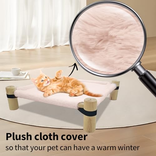 Pozico Cat Hammock Bed – Wooden Elevated Cat/Dog Bed with Fluffy Winter Fabric – Raised Pet Cot Furniture for Small Dogs, Cats & Small Animals – Warm Plush Indoor Lounger – Portable & Washable – Pink - color: Pink