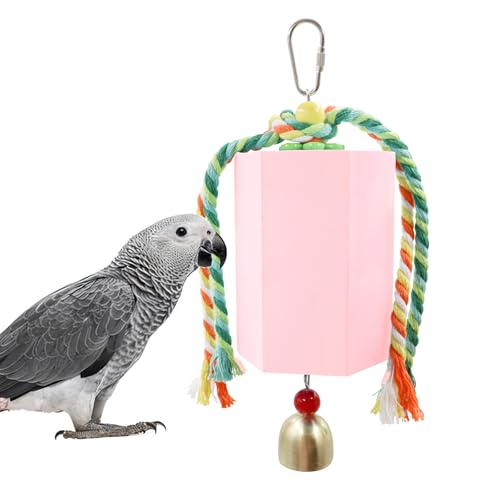 Bird Beak Grinding Stone, Parrot Chew Toys with Bells, Parakeet Toys, Cage Accessories for African Grey, Amazon Parrots, Budgies, Cockatiels, Lovebirds, Conures, Quakers, Small to Medium Birds - color: Pink