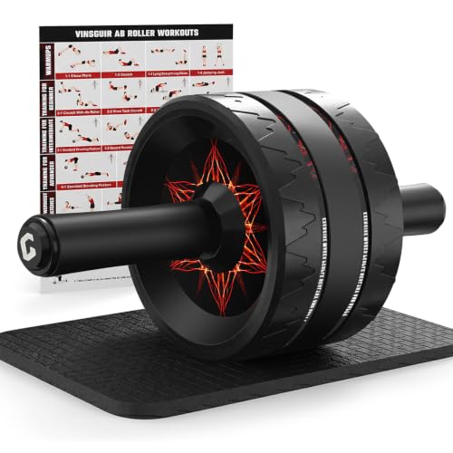 VINSGUIR Ab Roller Wheel, Abs & Core Workout Equipment for Home Gym with Knee Pad Accessories, Abdominal Wheel for Full-body Strength Training - color: Black(3 wheel-StablePlus)