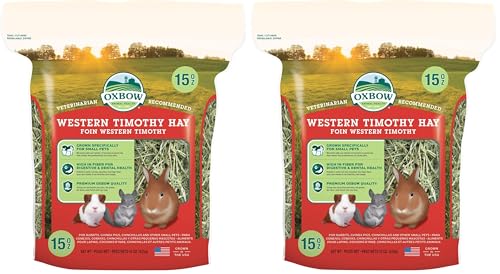 Oxbow Timothy Hay, Rabbit & Guinea Pig Hay, High Fiber for Digestive Health, Grown in the USA, Veterinarian Recommended Small Pet Supplies, for Rabbits, Guinea Pigs, & Chinchillas, 15 oz. (Pack of 2) - size: 15 Ounce (Pack of 2)