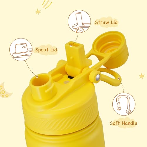 12 oz Kids Water Bottle, 2-in-1 Stainless Steel Vacuum Insulated Water Bottle for Toddler, Spout & Straw, Double Wall Thermal Flask for Boys&Girls, School, Outdoor, Travel (Gradient Yellow & Blue) - color: Gradient Yellow & Blue, size: 12 Ounces