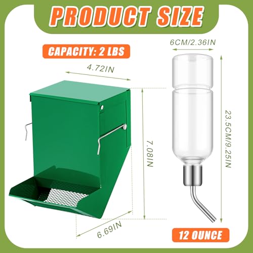 2 Pack Rabbit Feeder and 12 oz Water Bottle for Cages Pet Food Water Dispenser with Lid Metal Feeders Outside for Guinea Pig Hamsters Chinchillas Gerbils and Other Small Animals(2 Lbs)