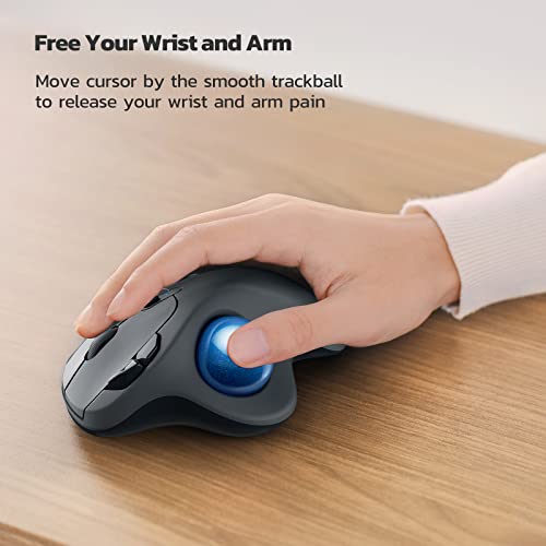 Nulea M501 Wireless Trackball Mouse Ergonomic Thumb Control, 4 DPI Levels | Rechargeable mouse with Bluetooth USB receiver,3 device use,smooth tracking,compatible with PC Mac Windows-Blue Grey