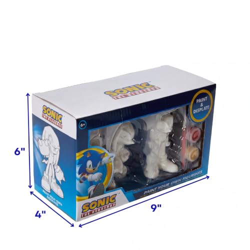 Sonic the Hedgehog Paint Your Own Figurines Craft Kit with Sonic & Knuckles | Sonic Coloring Toy Gifts, Knuckles the Echidna 2 Ceramic Figures, 6 Paints, 2 Brushes, DIY Arts & Crafts Activity for Kids - style: Sonic