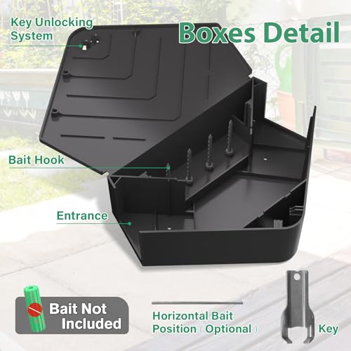 Anblak 2 Pack Rat Station Box with Keys, Rodent Station Keeps Rats Away, Keeps Children and Pets Safe, Key Unlocking, Reusable & Long-Lasting, Indoor & Outdoor - size: 2