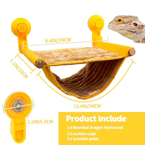 FlidRunest Bearded Dragon Hammock with Suction Cups, Soft Lizard Hammock Bed, Winter Warm House Tent, Reptile Tank Perch-Yellow - color: Standard - Yellow