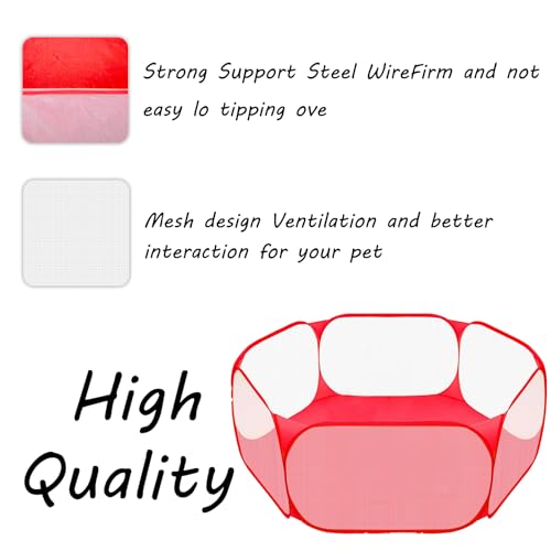 Small Animals Playpen, Portable Pop-up Open Interactive Pet Tent, Indoor Outdoor Fence for Rabbits, Guinea Pig, Hamster, Chinchillas, Kittens, Puppies - color: Red