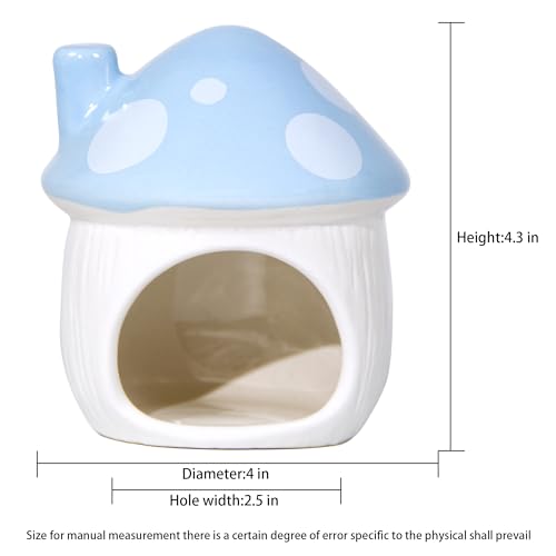 Ceramic Mushroom Hamster Hideout - Hamster Habitat for Hamsters Chinchillas Hedgehogs and Gerbils Mouse Small Pet Guinea Pigs House Hamster Bed (Blue) - color: Blue