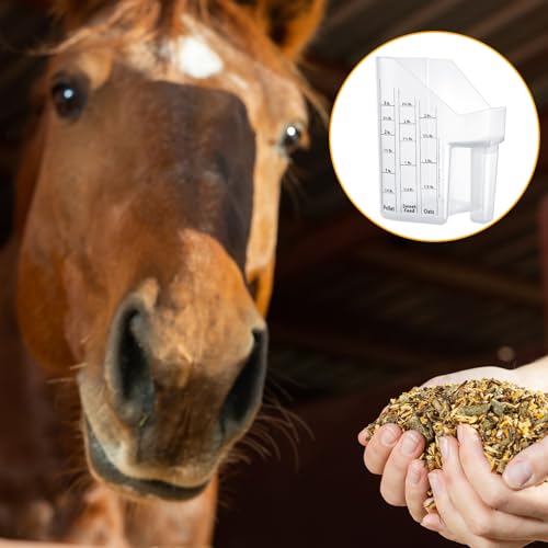 Uiifan 2 Pcs 3 Quart Horse Feed Scoop with Measurements, Heavy Duty Plastic Livestock Measuring Scoop for Grain, Pellets, Oats, Sweet Feed, Goat, Sheep and Cattle Supplies (White) - style: White