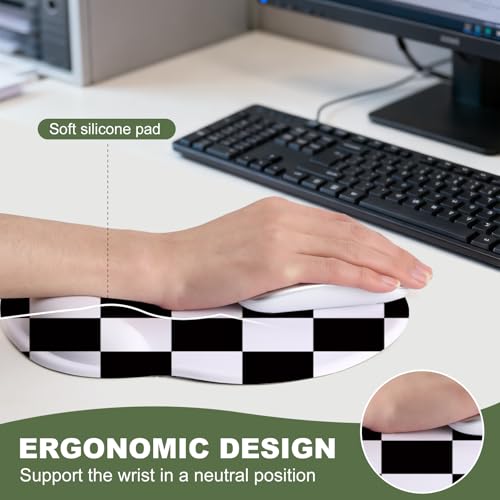 Black and White Checkered Mouse Pad with Gel Wrist Support, Smooth Surface Ergonomic Mouse pad, Non-Slip Pain Relief Desk Mat for Gaming, Work & Office Desktop - color: Black and White Checkered