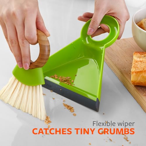 Full Circle Tiny Team Mini Brush & Dustpan Set - Compact, Countertop Cleaning, Kitchen, Desk, Crumbs - Green - color: Green