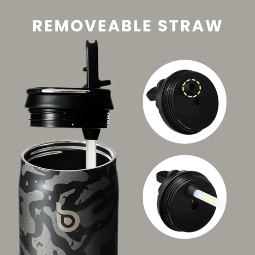 BOTTLE BOTTLE Stainless Steel Water Bottle 32 oz Black Camouflage | Straw Lid, Insulated Cup, Stay Cold Hot, Leak-Proof, Wide Mouth Water Bottles for Men - color: Black Camouflage