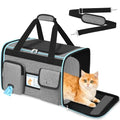 HUANLANG Large Cat Carrier Soft Sided Travel Pet Carrier Airline Approved | Dog Carriers for Small Dogs Medium Cats,Collapsible,3 Storage,zipper lock,Reflective strips,Luggage Strap, Up to 15 Lbs, Grey - color: Gray