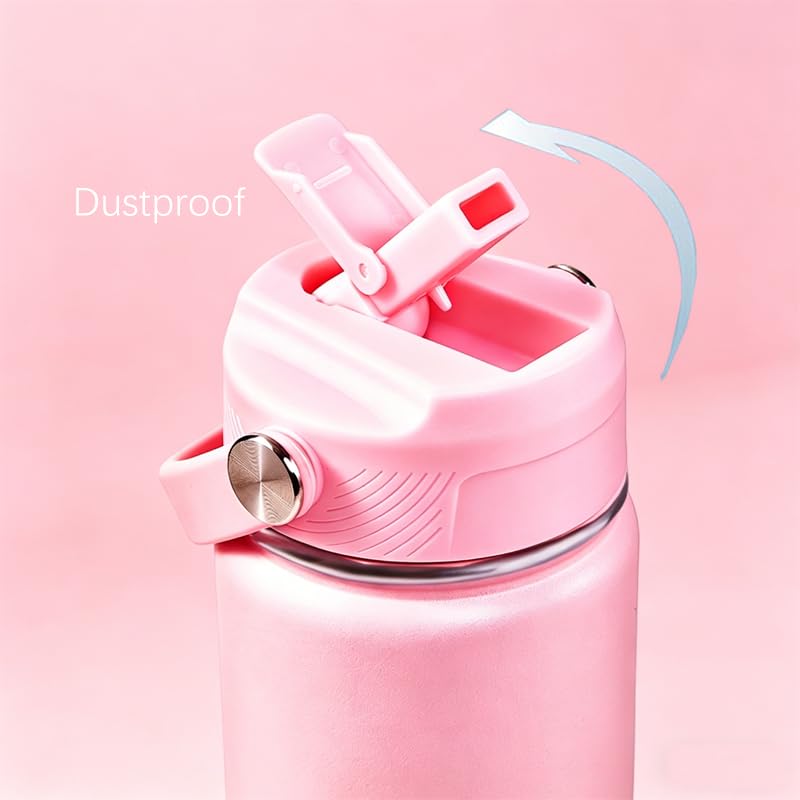 2Pack 18oz Kids Insulated Water Bottle - Bulk Stainless Steel Water Bottles for School Boys/Girls Flip Top Leak Spill Proof Vacuum Metal Cups BPA Free Thermos(Light Pink, 18 Ounces) - color: Light Pink
