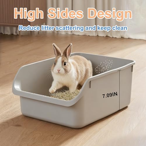 Rabbit Litter Box with Low Entry, High Back Splash Guard for Guinea Pigs, Hamsters, Hedgehogs, Chinchillas & Small Animals, Easy Clean Potty Training Pan for Cage (Grey) - color: Grey