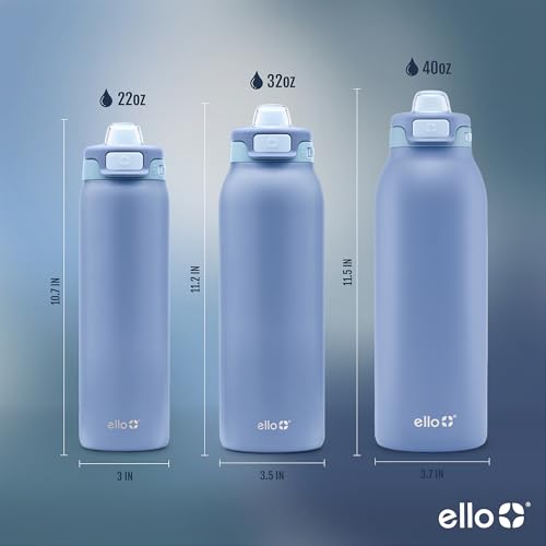 Ello Pop & Fill Insulated Stainless Steel Water Bottle with Quick Fill Lid, Leakproof Locking, Sip or Chug Spout, BPA-Free, Double Wall Vacuum Insulated for Sports, Travel & School- 22oz / 32oz / 40oz - color: Raincloud, style: 32oz