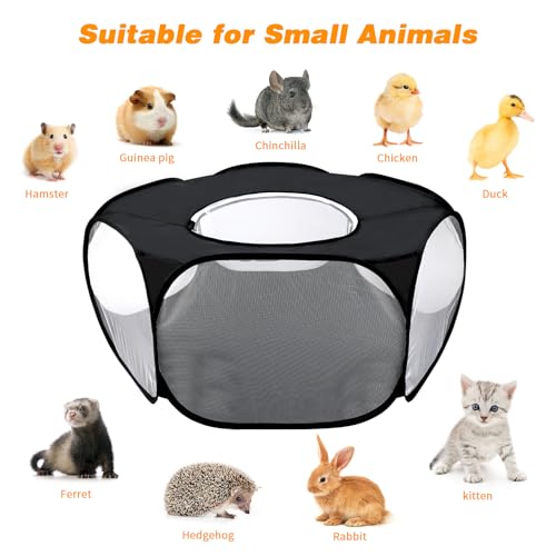 Rypet Guinea Pig Playpen Pop-Up, Outdoor Yard Fence for Pets,Tent Black | Breathable 360° Mesh View, Pops Open Fast, 47 x 15 in Play Space, Folds Flat for Travel, Rabbits Hamsters Hedgehogs - color: Black, style: Enclosed Playpen