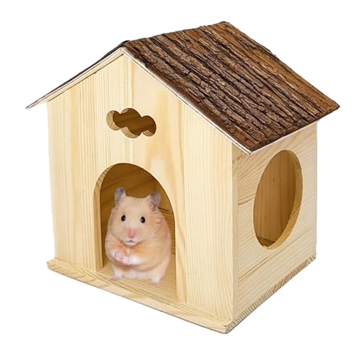 Hamiledyi Ex-Large Hamster Wooden House Natural Syrian Hamster Handcrafted Hideout Hut for Rat Mice Mouse Hedgehog Sugar Gliders
