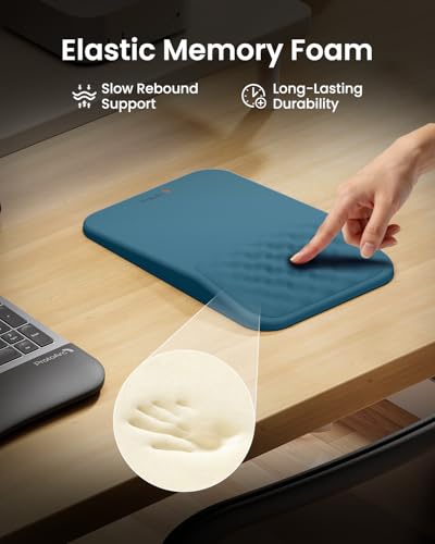 ProtoArc MP50 Ergonomic Mouse Pad with Wrist Support, Lycra Surface, Blue | 8° slope & massage points, soft memory foam, Large 12x8 Inches, Non-slip base. Relieves wrist strain for office & home - color: Blue Lycra
