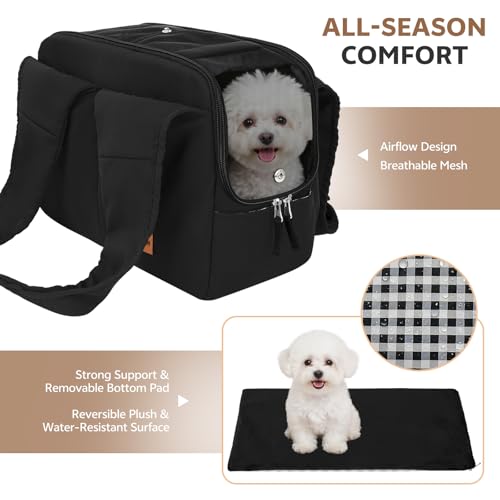 Dog Purse Carrier for Small Dogs and Cats, Soft-Sided Pet Tote Bag with 6 Large Pockets, Collapsible Travel Puppy Carrier, Fits Pets up to 13 lbs (Black, 15.7" L x 8" W x 11.8" H) - color: Black, size: 15.7"L x 8.0"W x 11.8"H