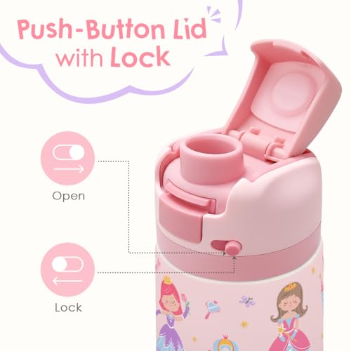 Princess Kids Insulated Stainless Steel Water Bottle 16 Oz, Travel Tumbler for School, Sports for Girls, Birthday, Back To School - color: Princess