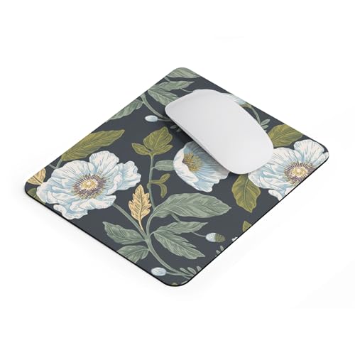 Mouse Pad White Flowers on Green Background Floral Illustration Decorative Mouse pad Non Slip Base Accessory Desk Office Aesthetic Natural Artistic Design - color: Flowers 2