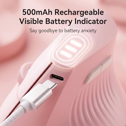 Ergonomic Wireless Vertical Mouse Pink, Bluetooth Mouse with BT5.0/4.0 & 2.4G+USB-C Adapter, Rechargeable Silent, 4 Adjustable DPI Levels, Multi-Device Computer for MacBook, Laptop, PC, Home Office - color: Pink