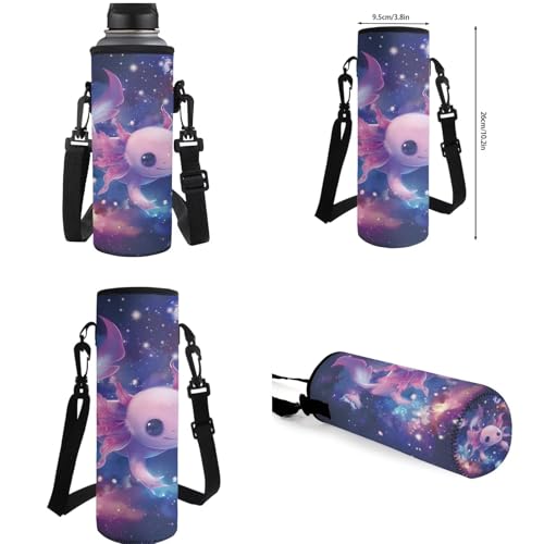 Starry Axolotl Backpack for School Boys 4th Grade Girls Backpack with Lunch Box with Bottle Pocket Adjustable Shoulder Strap Water Bottle Cover and Pencil Box 4Pcs Sets for Kids/Toddler - color: Starry Axolotl