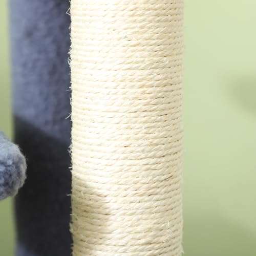 PawHut 4 Levels Cat Steps Pet Stairs Carpeted Ladder for High Bed Gray | Kitten Tree Climber, Scratching Posts, Hanging Play Ball, Side Step, for Sofa - color: Gray