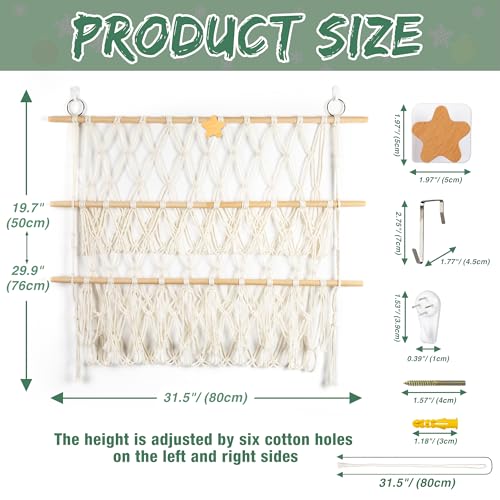 Starry Stuffed Animal Net Hammock Wall Hanging Handmade Boho Macrame Toy Hammock Organizer Holder Display Hanging Plush Toy Net for Corner Wall Stuffed Animal Storage(29.9" H x 31.5" W)