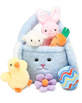Vposyako 7 Piece Easter Basket Eggs Playset Stuffed Rabbit Chick Lamb Toy Set for Kids Girls Boys Ages 3+ Easter Bunny Basket Plush Sensory Toys Soft Plush Toy for Easter Party Favors - style: Blue Easter Basket