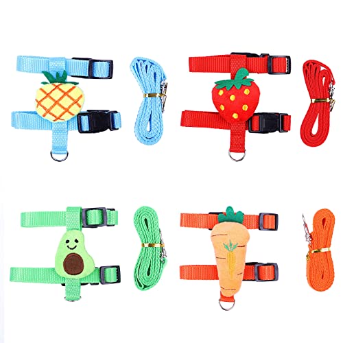 Rabbit Harness and Leash Set Adjustable for Small Animals Ferrets Piggies Hedgehogs Outdoor Walking Cute Decorations Rabbit Harness Leash - size: Strawberry-M