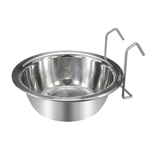 Wontee Pet Food Water Bowl Stainless Steel Hanging Feeder, L | Rust-proof, removable for easy refilling and cleaning, for feeding in cages/kennels/crates, for small dogs/cats/birds/rabbits - size: L