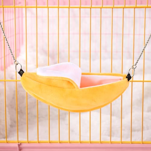 Bremorou Banana Bed House, Hamster Cage Accessories, Warm Pet Bed House, Hammock, Small Pet Supplies, Cage Nest for Guinea Pig Sugar Glider Hamster Small Bird Animal (Banana)