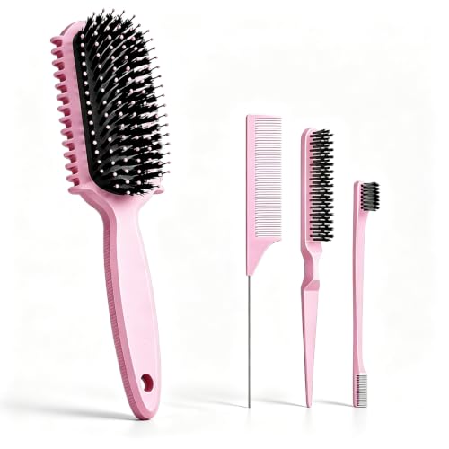 Curl Defining Brush, Curly Hair Brush, Slick Back Hair Brush, For Combing and Shaping Curls in All Hairstyles to Reduce Pulling (Pink) - color: Pink