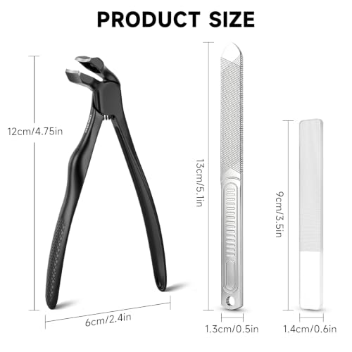 3Pcs Ergonomic Long Handle Toenail Clippers for Seniors for Thick Nail | 4.75in Angled Head Wide Jaw Opening Nail Clippers with Meta and Glass Nail File for Men Women, Fingernail Cutter with Catcher