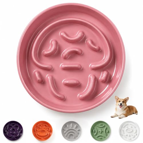 Ceramic Slow Feeder Dog Bowl, 1.8 Cups Anti -Slip Slow Feeding Bowl to Slow Down Eating, 8.2 Inch Dog Food Dish for Medium to Large Breeds, Pink - color: Pink, size: Medium