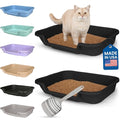 KittyGoHere Senior Cat Litter Box, Large Litter pan with Long-Handle Jumbo Scoop, Open Top Low Entrance Kitty Litter Box, Lightweight Low Entry Litters Box, Durable, Made in USA (2 Pack - Black) - color: Black, size: Large(2 Pack) with Scoop