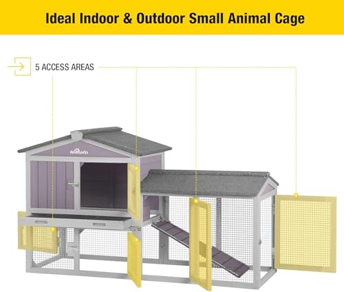 Aivituvin Rabbit Hutch Indoor Bunny Cage Outdoor Chicken Coop Rabbit House Bunny Hutch with Deeper Plastic Tray (Grey02 -one Set) - size: 57.0"L x 21.0"W x 33.0"H