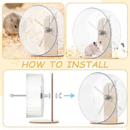 Hamster Toys Complete Set - Noiseless Silent Exercise Wheel, Maze Wood House, Stand, Chew Toys & Water Bottle Cage Accessories for Hamster, Rat, Mice Small Animal Habitat