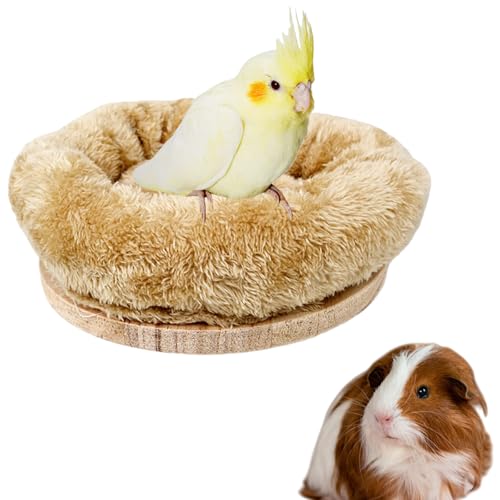 Bird Nest,1Pc Detachable Plush Parrot Hammock Bed,Winter Warm Bird House Snuggle Hut Birds Sleeping Bed Wood Perch for Budgies Cockatiel Conure Parakeet Hamster (Brown, Small) - color: Brown, size: Small