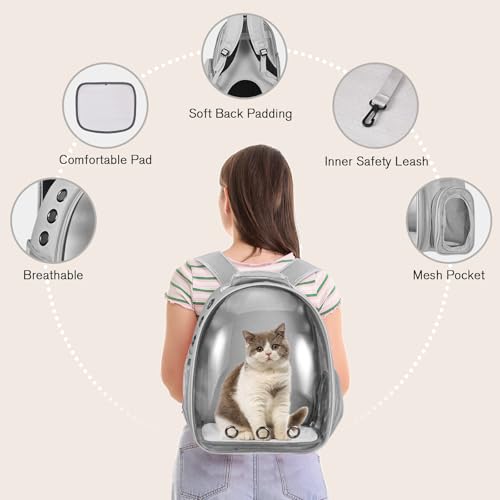 Cat Carrier Backpack, Pet Carrier Backpack Front Pack for Small Medium Cat Puppy Dog Carrier Backpack Bag Space Capsule, Airline-Approved Pet Carrier for Travel Hiking Walking Camping (Grey) - color: Grey