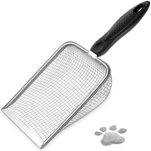 Cat Litter Scoop,Sturdy Litter Cleaner Corner Shovel,Stainless Steel Mesh Litter Shovel,Easy to Clean Reptile Terrarium Sand Waste,Beach Shovel(Black) - color: Black