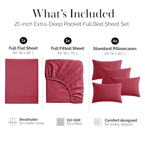Southshore Fine Living, Inc. 6 Piece Full Size Bed Sheets Set - 21 Inch Deep Pocket Sheet Sets Full Bed - Soft Breathable Microfiber Pet Hair Resistant Bedding, Terracotta Rust Brick Shade - Marsala - color: 05 - Marsala (Terra Cotta), size: Full