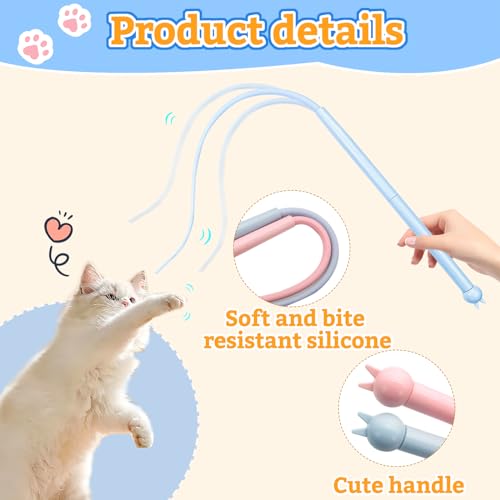 Andiker Mice Tail Cat Wand Toy, 30 inches Long Cat Teaser Stick with Innovative Silicone Rat Tail Easy to Install and Clean Soft Easy Swing Tail Interactive Cat Toys for Indoor Cats (Pink) - color: Pink