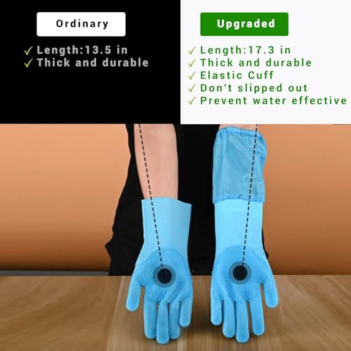 Dog Washing Gloves, Pet Grooming Gloves with Soft Brushes, Bathing and Massaging for Dogs and Cats, Silicone Heat Resistant Cleaning Gloves with High-Density Teeth (Blue) - color: Blue
